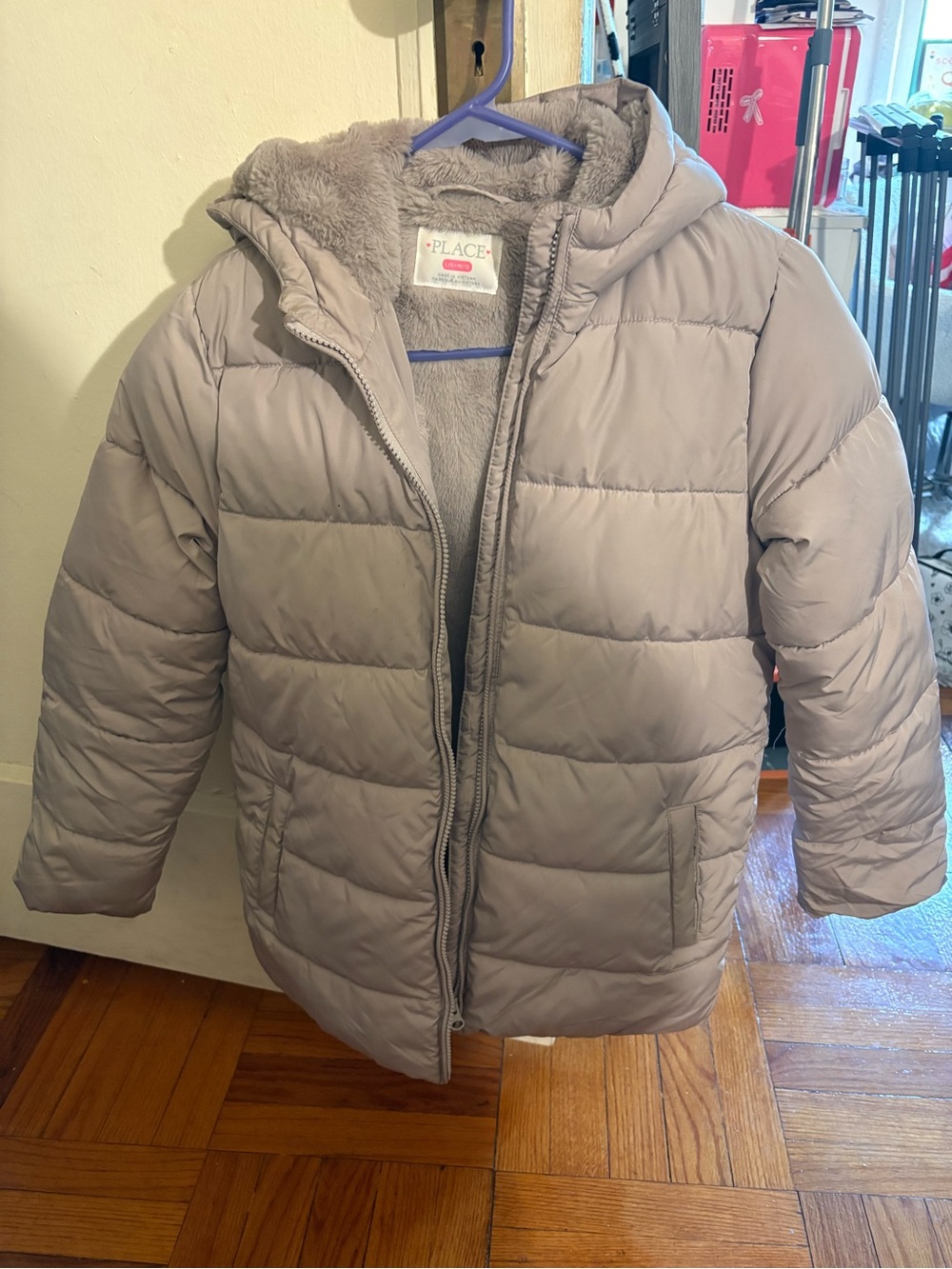 The Children's Place Girls' Hooded Puffer Jacket - Taupe Gray